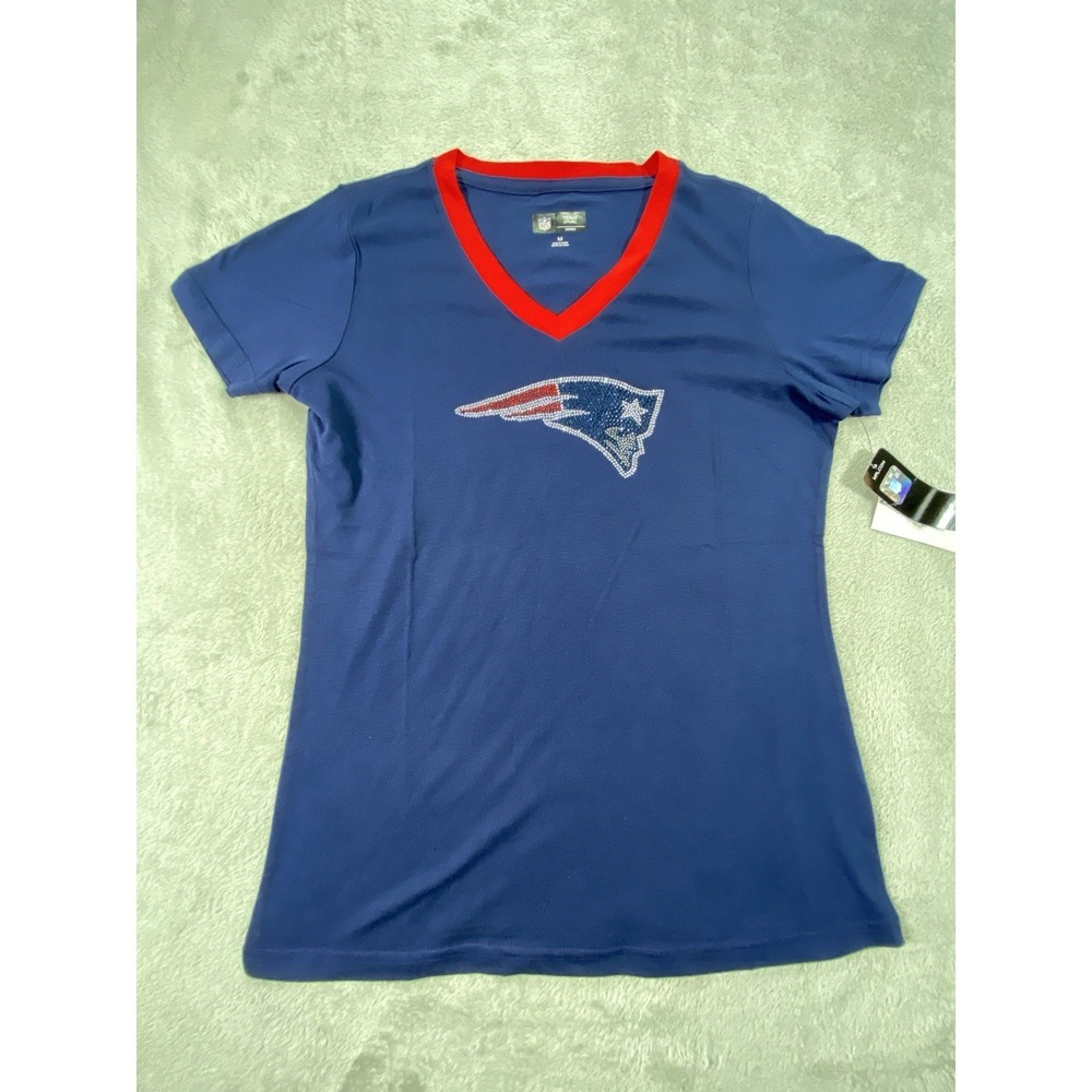New England Patriots T-Shirt Womens M Blue Football NFL Team Apparel Sparkle - Picture 3 of 12